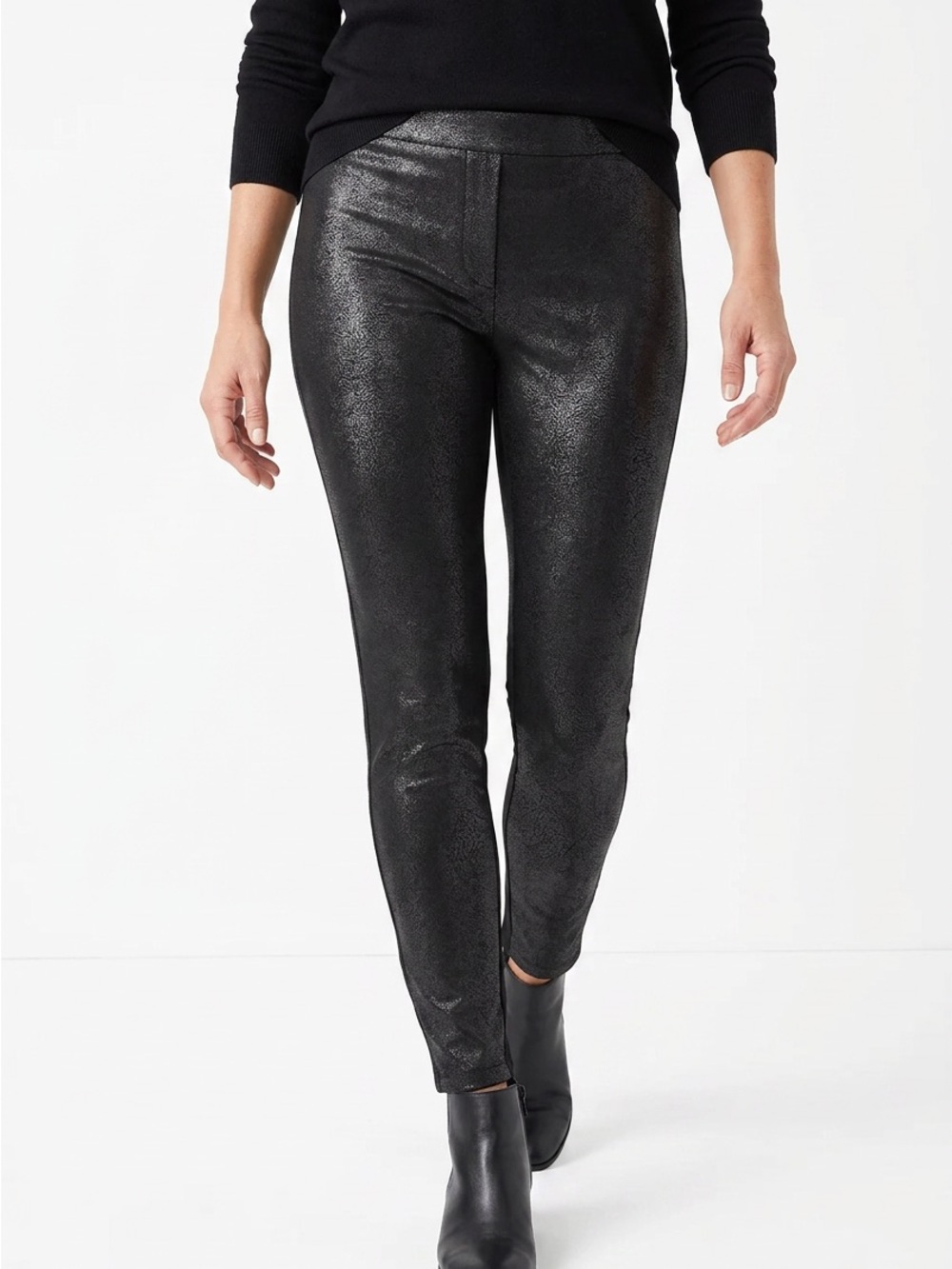 Chico’s Faux Black Leather Front Pants 3/16 Stretch Back-side